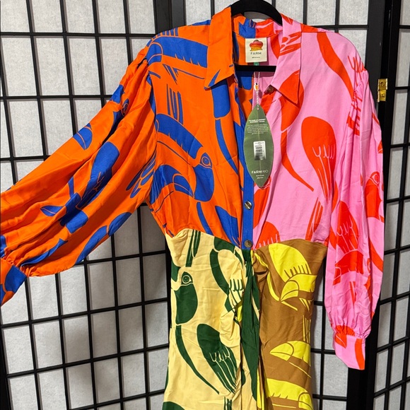 Farm Rio size XLmixed rainbow toucans midi dress multi - Picture 6 of 10